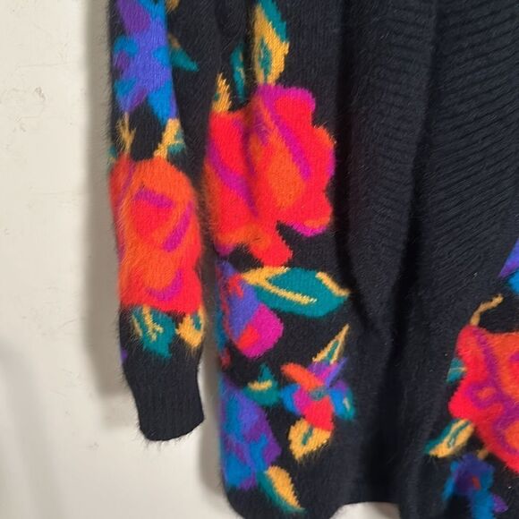 Vintage 80's - RAFAELA Angora and Lambswool Black Cardigan M - Picture 2 of 6